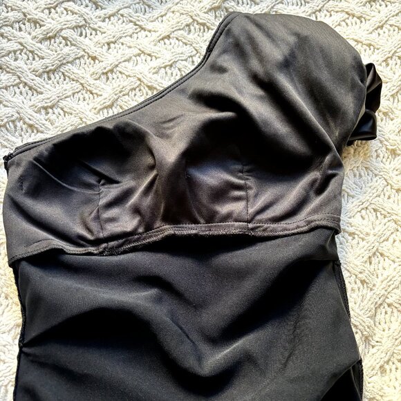 Cache Black Satin One-shoulder Bodycon Size 2 Women's Stretchy Party Dress - Picture 3 of 15